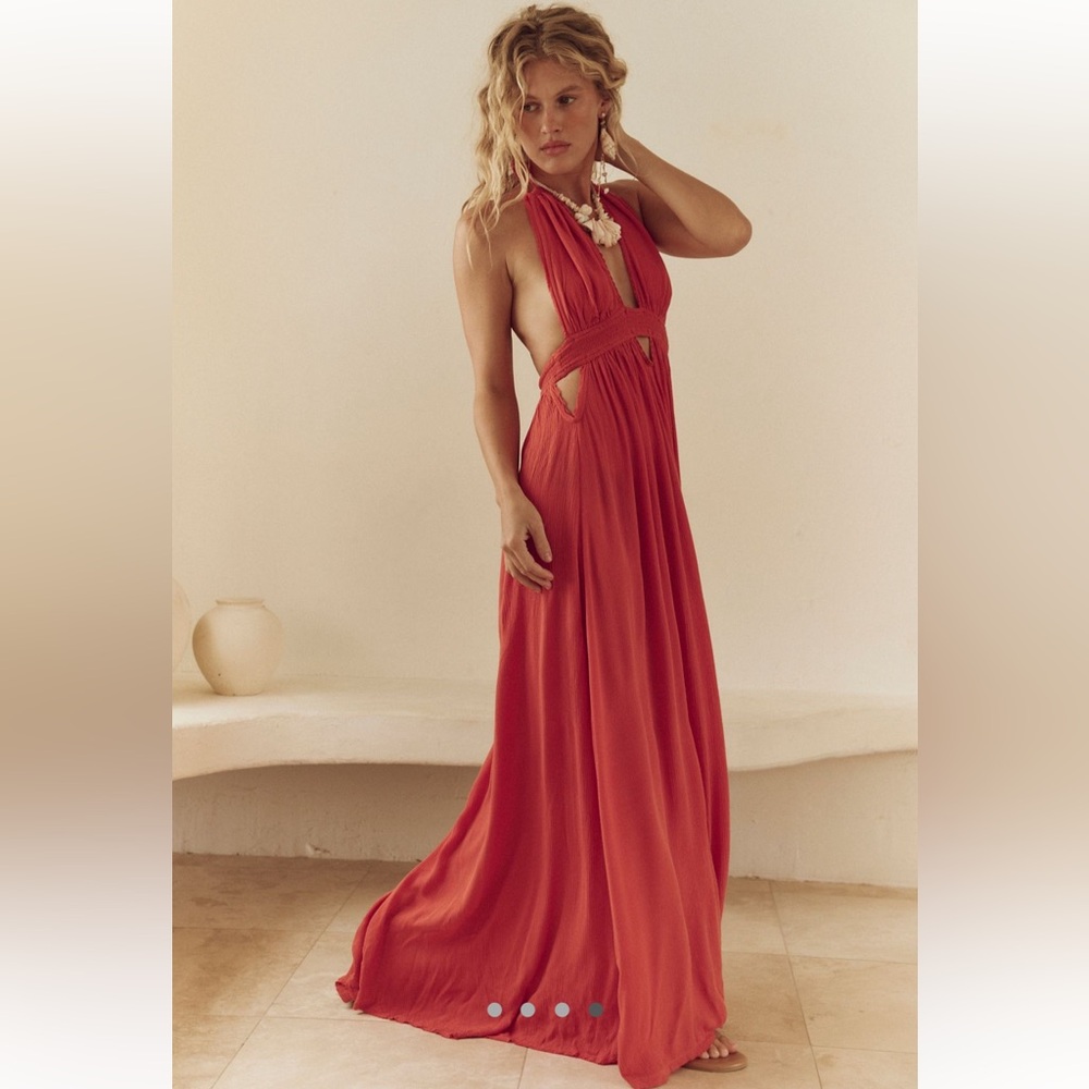 Free People Rust Orange Look Into the Sun Backless Maxi Dress